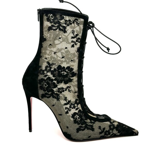 Christian Louboutin KM LACE BOOTY 100 Corset Leather Bootie Boots Heels - Picture 10 of 16